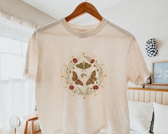 Vintage Moth Moon Shirt, Boho Botanical Wildflower Tee, Cottagecore Butterfly T-Shirt, Nature Lover Gift, Comfort Colors® Tee