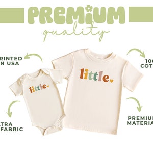a baby's bodysuit with the words little and little written on it
