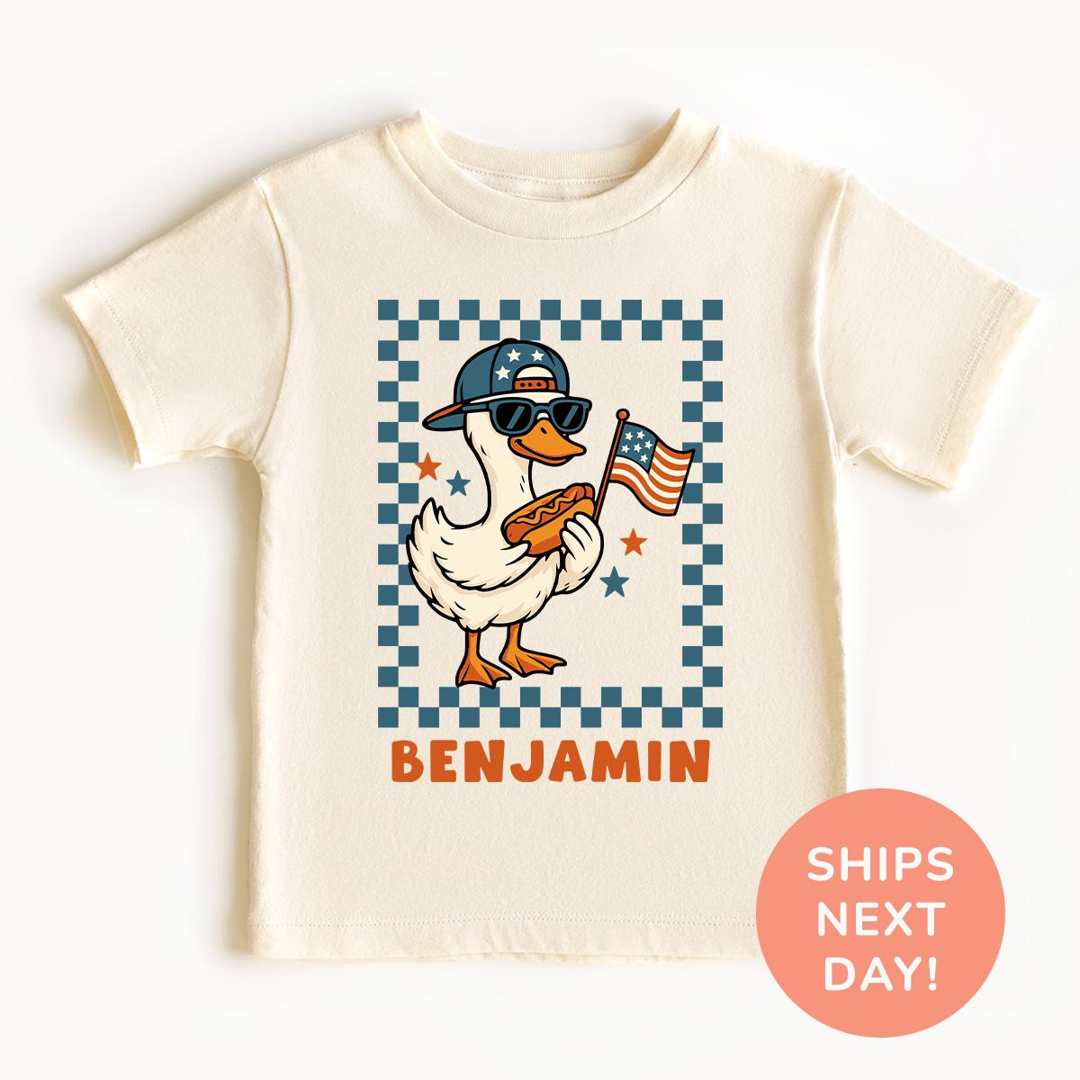 Boy Goose Shirt and Onesie®, Custom Name Goose Shirt, Custom Fourth of July Shirt, Independence Day Shirt, Personalized Shirt for Boys