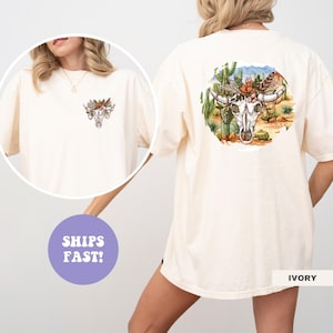 Comfort Colors® Vintage Cow Skull Shirt, Floral Cow Skull Shirt, Western Shirt, Country Cowgirl Shirt, Cowboy Shirt, Trendy Shirt for Women