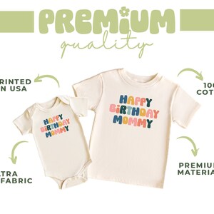 a baby's bodysuit with the words happy birthday mommy on it