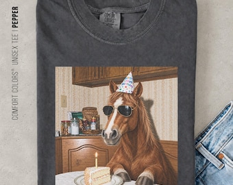 Funny Horse Birthday Shirt, Vintage Animal Graphic Tee, Horse Lover Gift, Silly Animal Birthday Party Shirt, Comfort Colors® Shirt