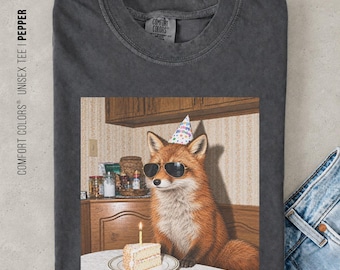 Funny Birthday Fox Shirt, Cool Fox With Sunglasses Tee, Vintage Birthday Party Graphic T-Shirt, Fox Lover Gift, Retro Animal Tee