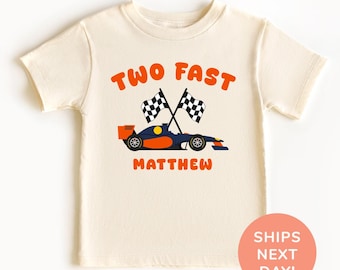 Zwei schnelles Shirt, personalisiertes Renngeburtstagsshirt, Boxencrew-Kindershirt, benutzerdefinierter Name Geburtstagsshirt, 2. Geburtstagsshirt, Rennauto-Party-T-Shirt