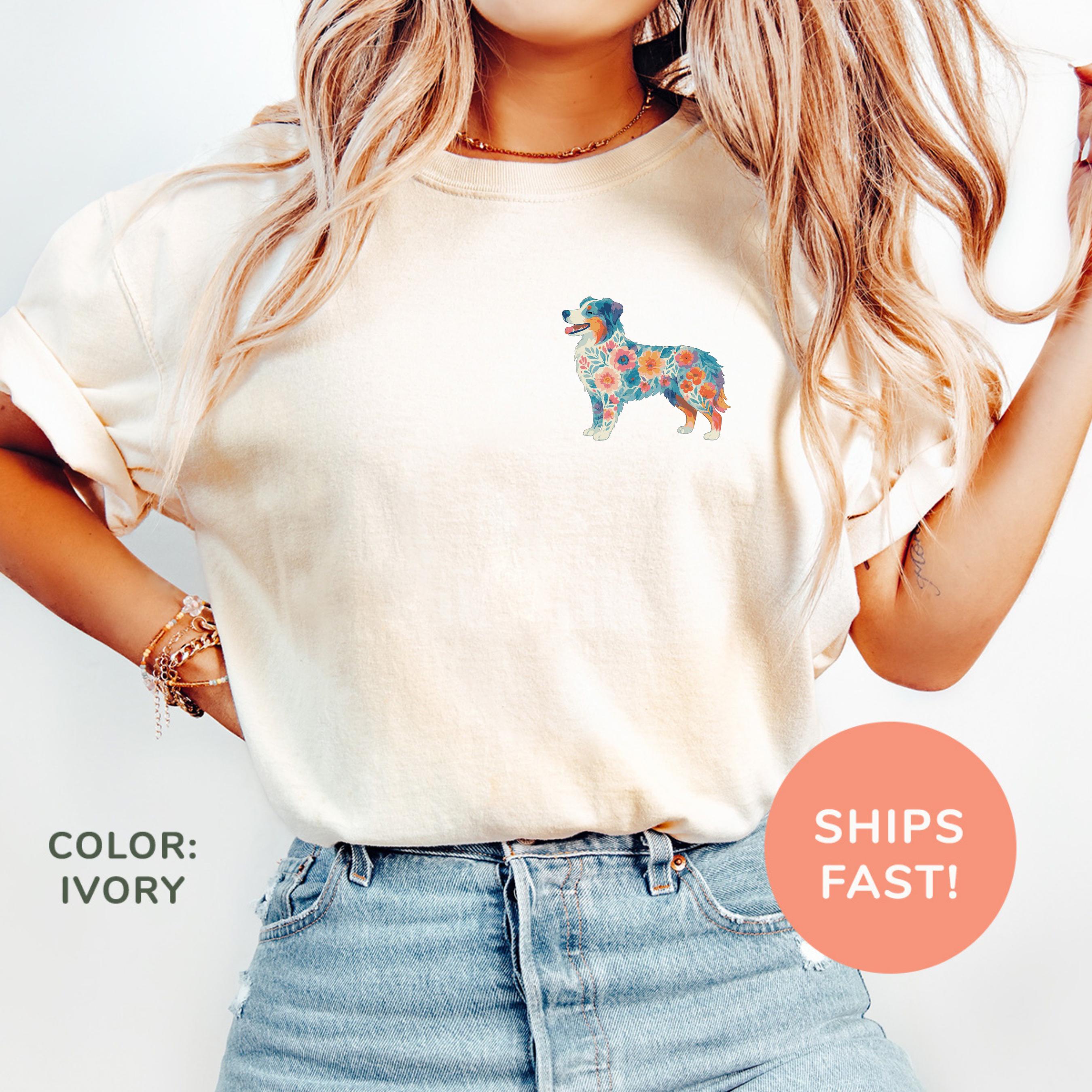Comfort Colors® Australian Shepherd Shirt, Animal Lover Shirt, Women Floral Shirt, Gift for Her, Dog Lover Gift, Wildflowers Shirt for Women