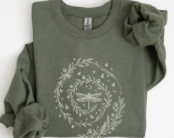 Cottagecore Dragonfly Sweatshirt, Botanical Floral Graphic Tee, Whimsical Wildflower Shirt, Comfort Colors® Nature Lover Gift