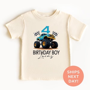 Monster Truck Birthday Shirt, Custom Name Kids Truck Shirt, Monster Truck Lover Shirt, Birthday Party Shirt, Personalized Birthday Gifts
