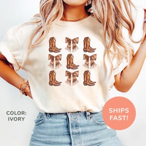 Comfort Colors® Coquette Cowboy Shirt, Western Cowgirl Shirt, Country Girl Shirt, Cowboy Boots Shirt, Cowgirl Shirt, Bow Shirt for Women
