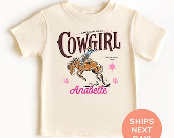 Personalized Cowgirl Shirt, Pink Cowgirl Shirt, Western Horse Shirt, Custom Cowgirl Birthday TShirt, Girls Rodeo Custom Shirt, Kids Gift