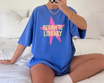 Return To Library Shirt, Bookish Graphic Tee, Curte Librarian Sweatshirt, Book Lover Gift For Reader, Bookworm Shirt, Boxy Crop Top