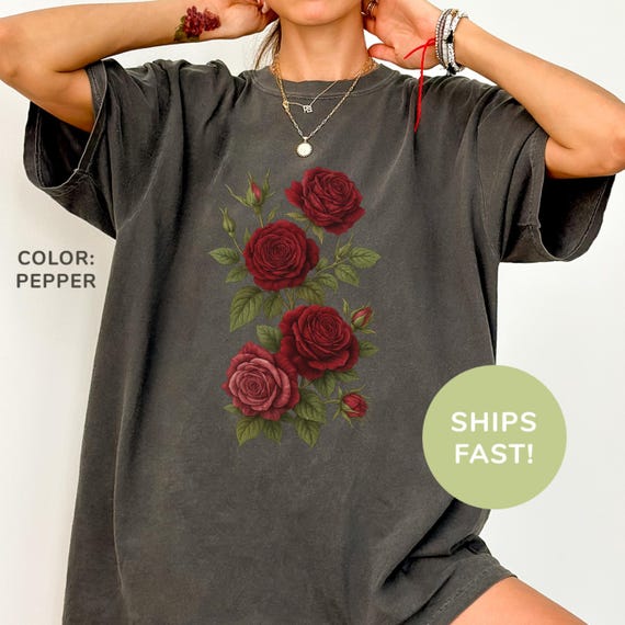 Comfort Colors® Red Rose Shirt Vintage Floral Shirt Rose Lover Shirt Flowers Shirt Trendy Shirt for Women Gift for Her