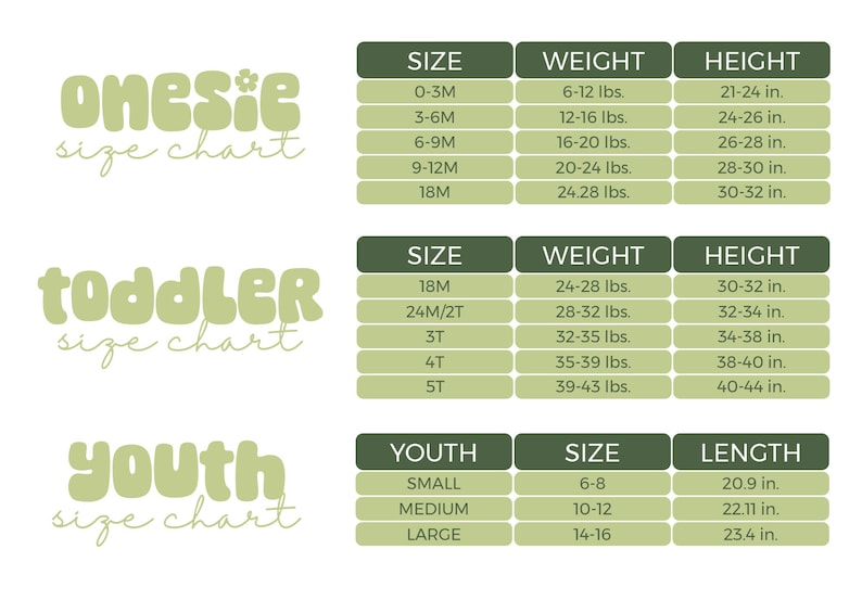 a set of three sizes for a child's height chart