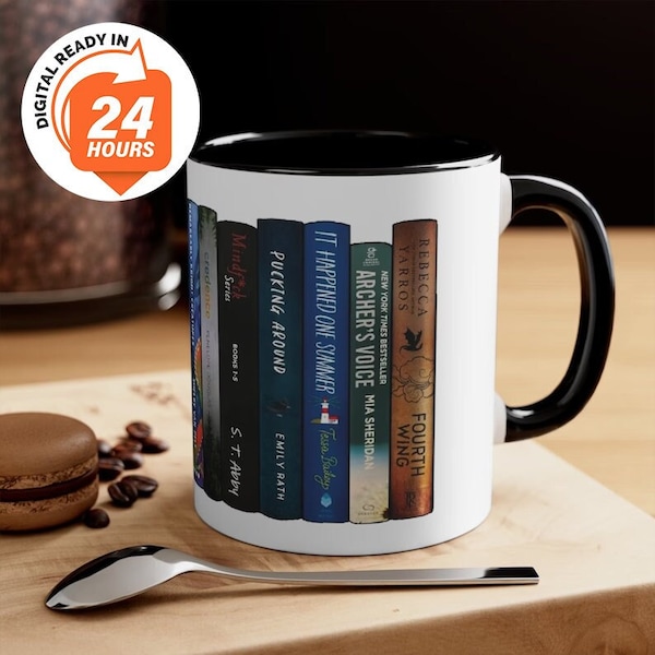 Custom 12 Book Spine Mug, Design Your Own Mug, Dishwasher and Microwave Safe, Gift for Book Lovers, 12 Books Custom Mugs, 11 oz Ceramic Mug
