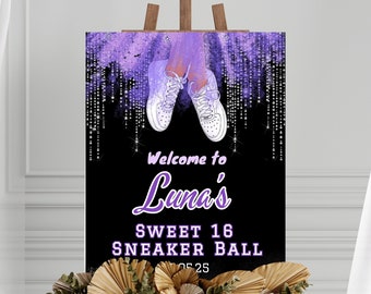 Sneaker Ball Birthday Party Welcome Sign- Sweet 16 Welcome Sign Blue Sneaker Ball Yard Sign Dusty Blue Silver Sneaker Ball Gala Poster Sign