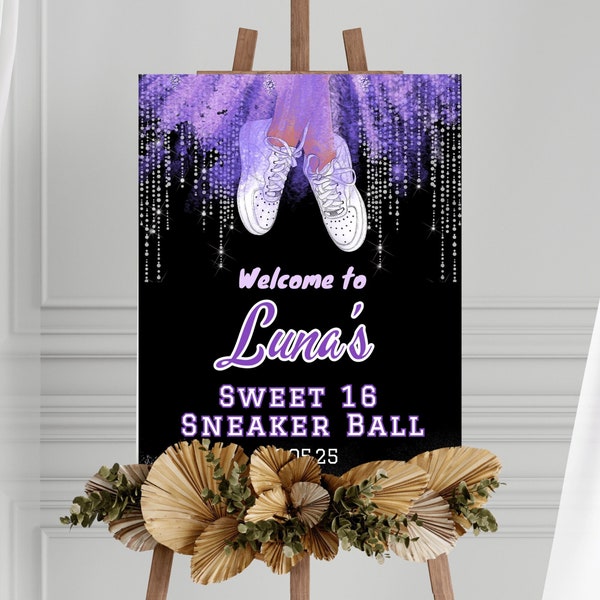 Sneaker Ball Welcome Sign Template- Purple Sweet 16 Welcome Sign Sneaker Ball Yard Sign Lilac and Silver Sneaker Ball Gala Party Poster Sign