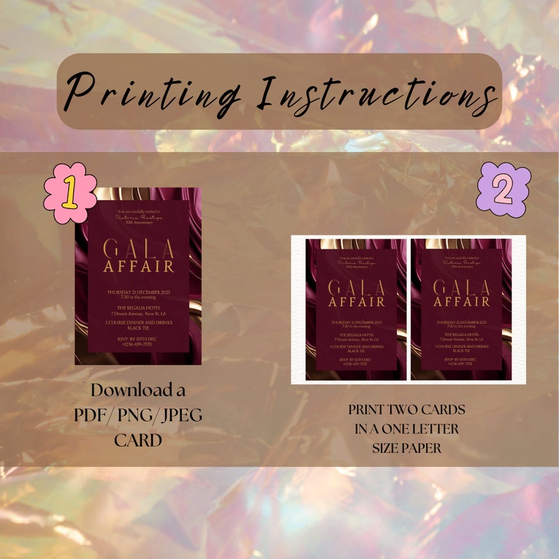 Printable Gala invitation In 5 by 7 inches size