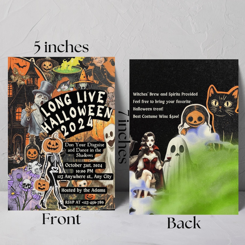 Editable in Canva Vintage y2k Halloween birthday Party Invite template