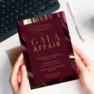 Printable Met Gala Party Invitation Template in burgundy red gold design