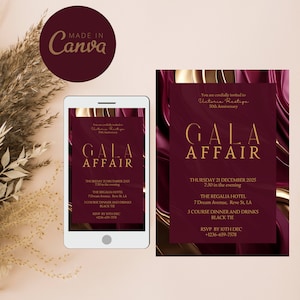 Burgundy Gold Banquet Invitation Template for Gala night party a printable or a mobile or phone evite