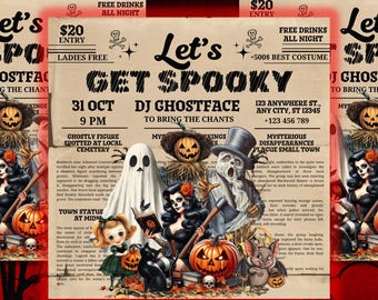 Szablon ulotki na Halloween - Ulotka do mediów społecznościowych Ulotka konkursu kostiumów na Halloween dla dorosłych Ulotka Canva Straszna ulotka Zaproszenie na wieczór gier Ulotka nawiedzonego domu