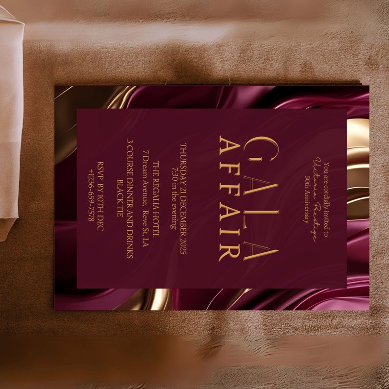 Burgundy Gold Corporate Party Invitation for Gala night party
