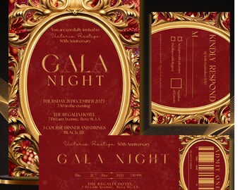 Oriental Gala Invitation Template Bundle- with Gala tickets RSVP Card Corporate Party Invitation Business Anniversary Banquet Invitation