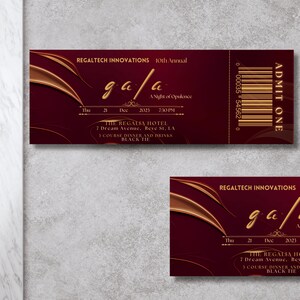 Opulente Gala-Eintrittskarten-Eintrittspass für Gala-Abend mit Stub-Eintrittskarte VorlageGala-Einladung Geschäftsveranstaltung-Non-Profit-Spendenaktion