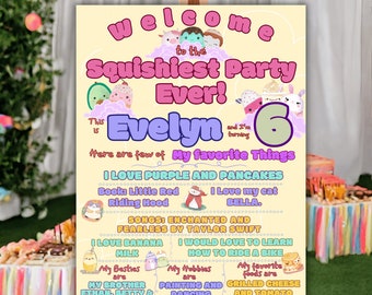 Squishmallow Birthday Welcome Sign – Pastel Party Decor (CANVA Template)