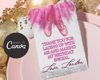 Tarjetas de agradecimiento de Sneaker Ball - Etiquetas de agradecimiento rosas de Sneaker Ball Gala Tarjetas de agradecimiento plateadas Tarjetas de agradecimiento para colocar Tarjetas de agradecimiento Señal de número de mesa