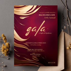 Opulent Gala Invitation- Corporate Party Invitation Editable Template Business Anniversary Invite Banquet Invitation Printable Burgundy Gold