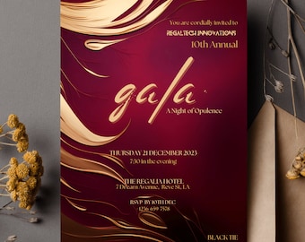 Opulent Gala Invitation- Corporate Party Invitation Editable Template Business Anniversary Invite Banquet Invitation Printable Burgundy Gold