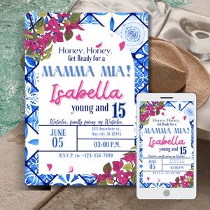 Mamma Mia- Mamma Mia Invite Template Quinceanera Einladungen Template Griechenland Partyeinladungen Printable Canva Mamma Mia Birthday Party 15th