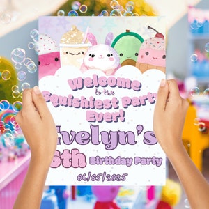 Squishmallow Birthday Welcome Sign Template- Pink Welcome Sign Squishy Squishmallow Birthday Party Yard Sign Cute Squishmallow Poster Sign