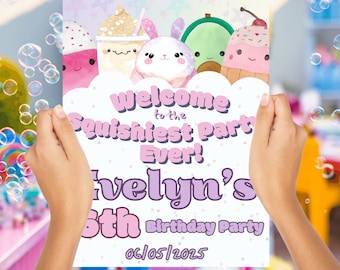 Squishmallow Birthday Welcome Sign Template- Pink Welcome Sign Squishy Squishmallow Birthday Party Yard Sign Cute Squishmallow Poster Sign