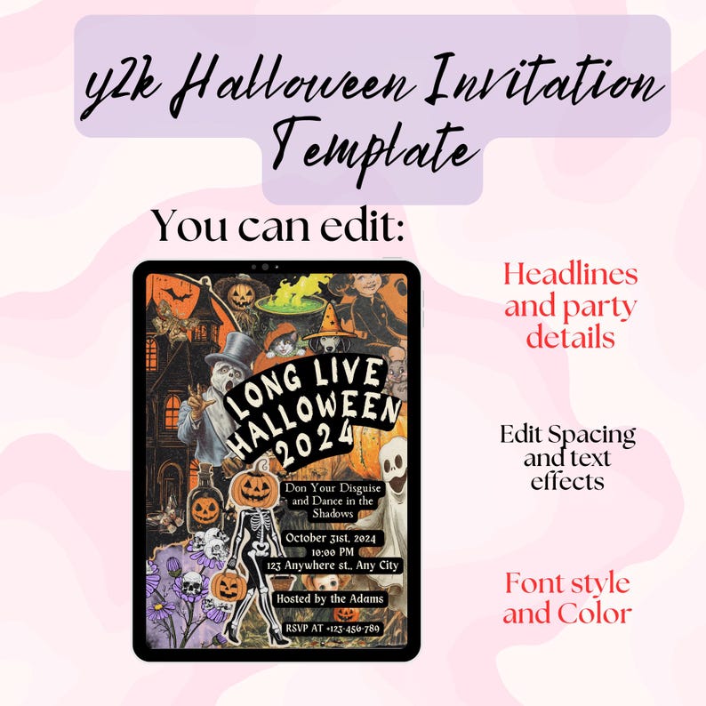 Editable in Canva Vintage ghost Halloween Invitation template