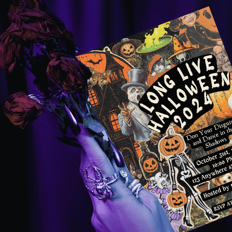 Ghoul Halloween pin up witch invitation template