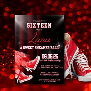 Sweet 16 Sneaker Ball Invitation - Red and Black Sneaker Ball Flyer Invitation Sneaker Ball Gala Party Sweet 16 Sneaker Sweet 16 Invitation