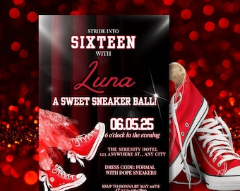 Sweet 16 Sneaker Ball Invitation - Red and Black Sneaker Ball Flyer Invitation Sneaker Ball Gala Party Sweet 16 Sneaker Sweet 16 Invitation