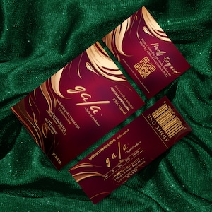 Paquete de invitación de gala opulento: con entradas para la gala Plantilla de tarjeta RSVP Invitación a banquete Fiesta de los Oscar Aniversario empresarial Oro burdeos
