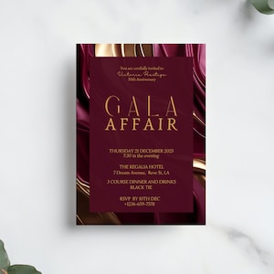 Gala Invitation -Burgundy Gold Corporate Party Invitation Editable Template Business Anniversary Banquet Invitation Printable Met Gala Party