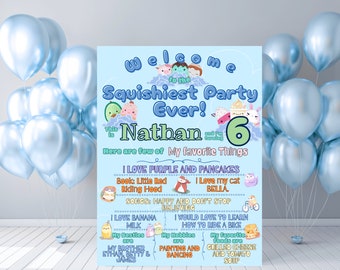 Squishmallow Birthday Welcome Sign – Blue Party Poster (CANVA Template)