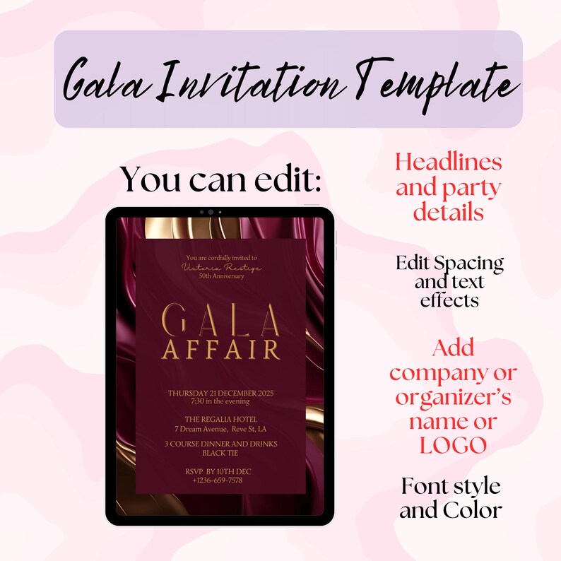 Editable in Canva Gala Invitation Template