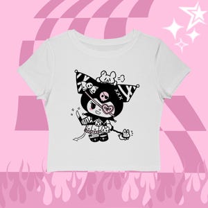 Kuromi Goth Eye Patch Yandere Women's Baby Tee | Harajuku Crop