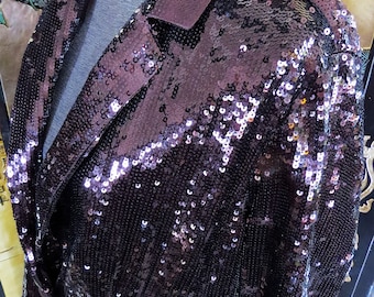 Womens Brown Bronze Sequin Tuxedo Blazer Jacket Formal Party - M