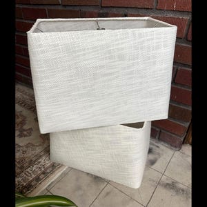 Pair Rectangle Hardback Cream Color Lamp Shades - 15" x 10" x 9” Textured Linen Style New