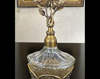 Vintage 8" Globe 24 KT Gold Plated Perfume Bottle Ormolu Filagree