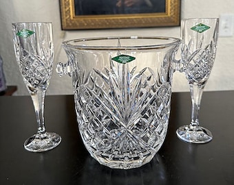 VTG Shannon Cut Lead Crystal Ice Bucket - 2 Champagne Goblets
