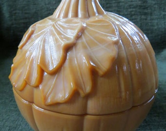 Longaberger Milk Glass Pumpkin Covered Dish Fall Candy Dish Swirl