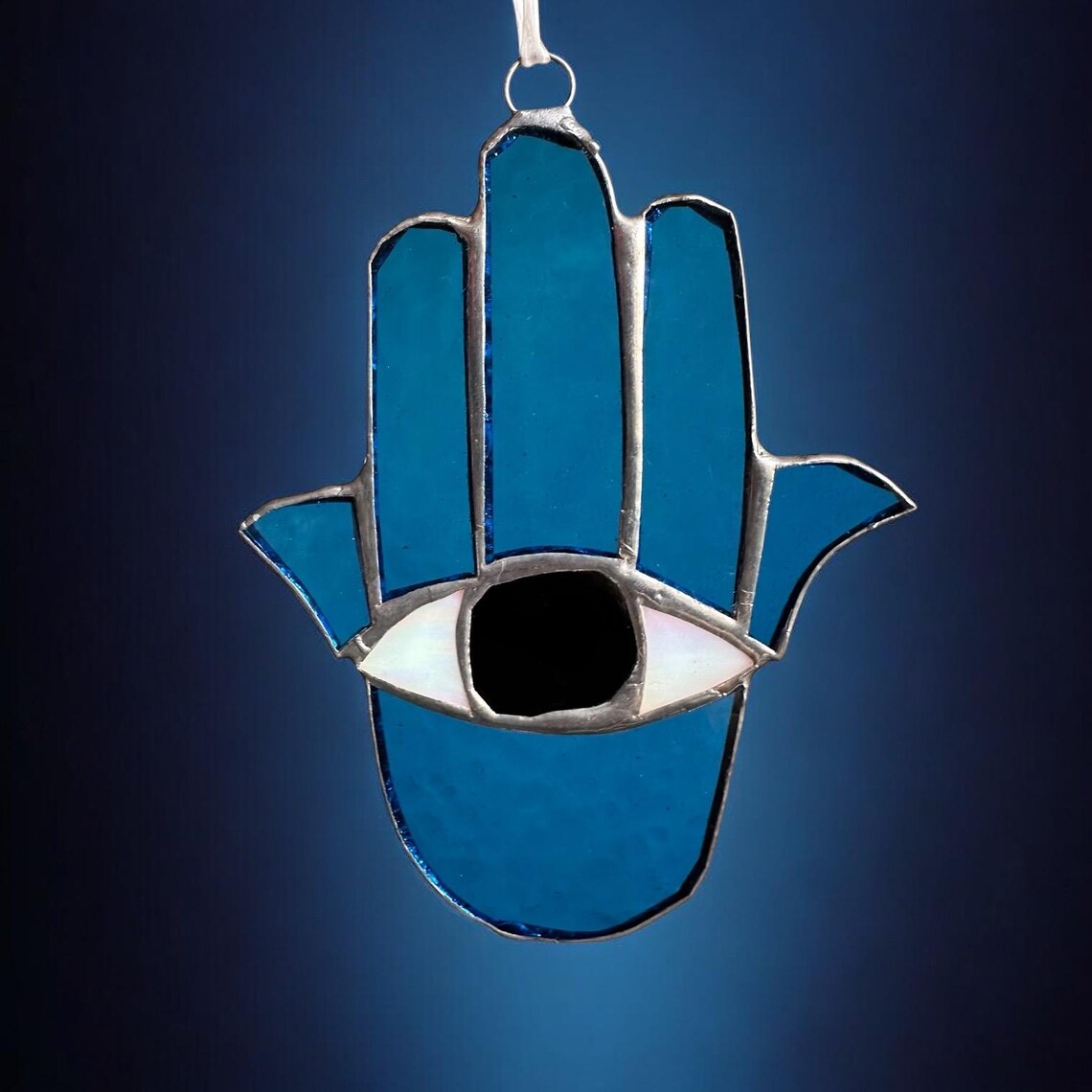 Stained Glass Hamsa, Fatima Hand, Evil Eye Protection Hangable ...