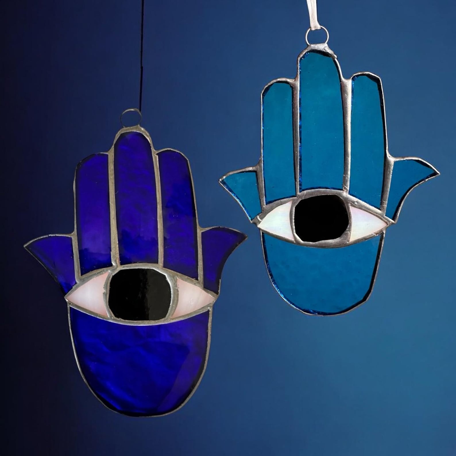 Stained Glass Hamsa, Fatima Hand, Evil Eye Protection Hangable ...